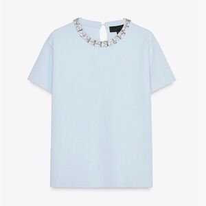 Zara White Blouse with Beaded Neckline